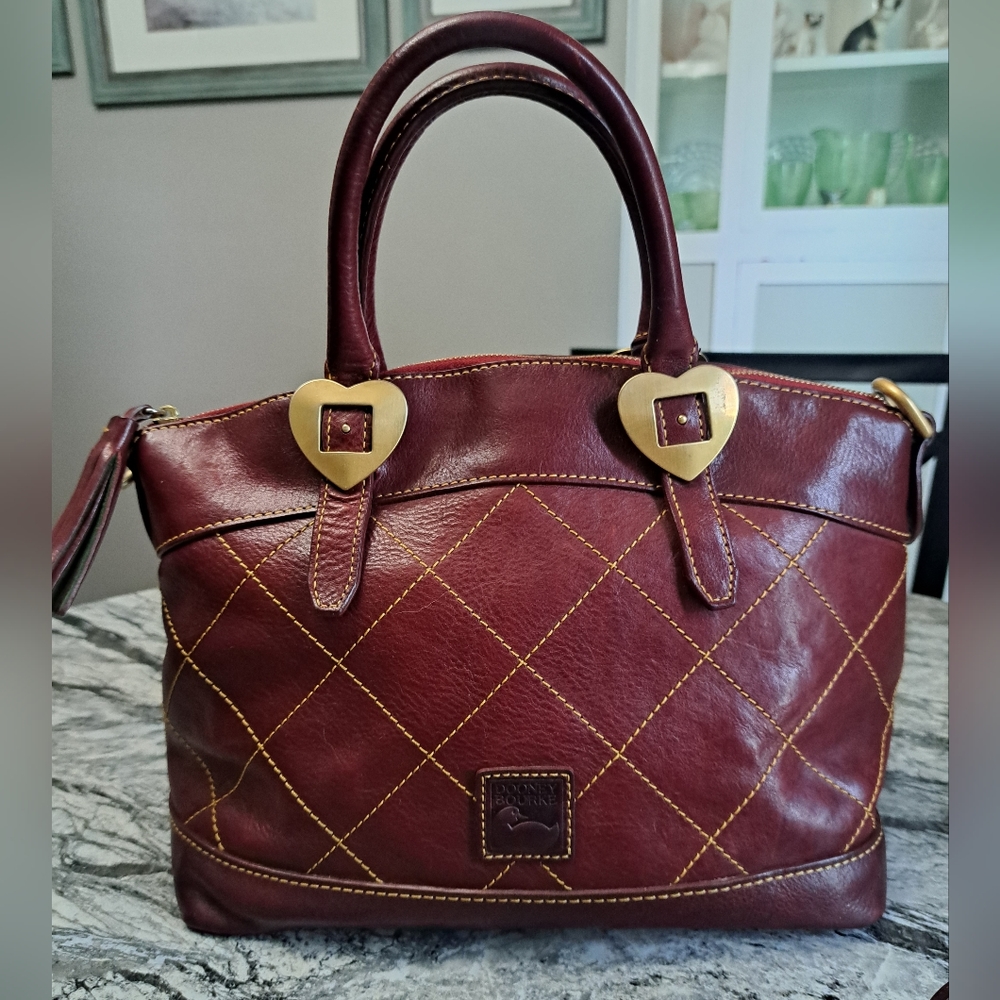 Dooney and Bourke Florentine Leather Quilted Heart Satchel, GUC, Bordeaux